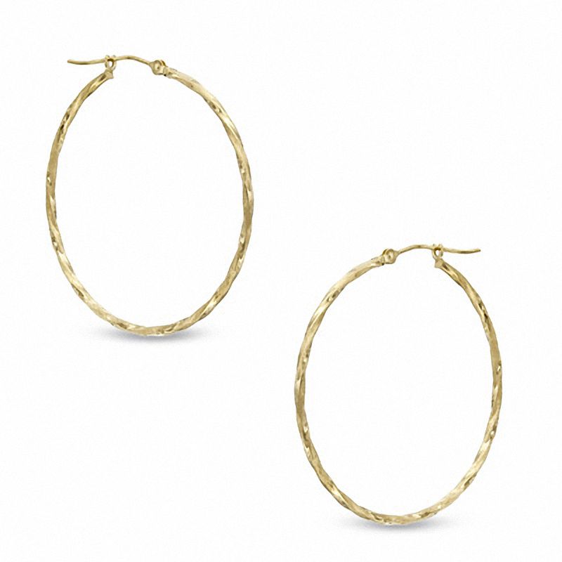 Main Image 1 of 35mm Square Twist Hoop Earrings in 14K Gold
