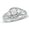 Thumbnail Image 1 of 1 CT. T.W. Round and Baguette Diamond Three Stone Swirl Engagement Ring in 14K White Gold