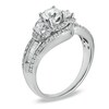 Thumbnail Image 1 of 1 CT. T.W. Round and Baguette Diamond Three Stone Swirl Engagement Ring in 14K White Gold