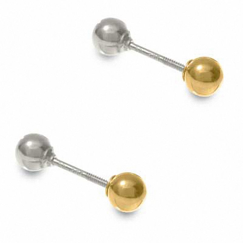 Main Image 1 of Child's Reversible 14K White and Yellow Gold Ball Stud Earrings