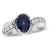Thumbnail Image 1 of Oval Lab-Created Blue Sapphire and White Sapphire Ring in 10K White Gold