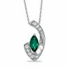Thumbnail Image 1 of Marquise Lab-Created Emerald and White Sapphire Cradle Pendant in 10K White Gold