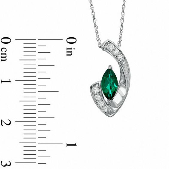 Marquise Lab-Created Emerald and White Sapphire Cradle Pendant in 10K White Gold