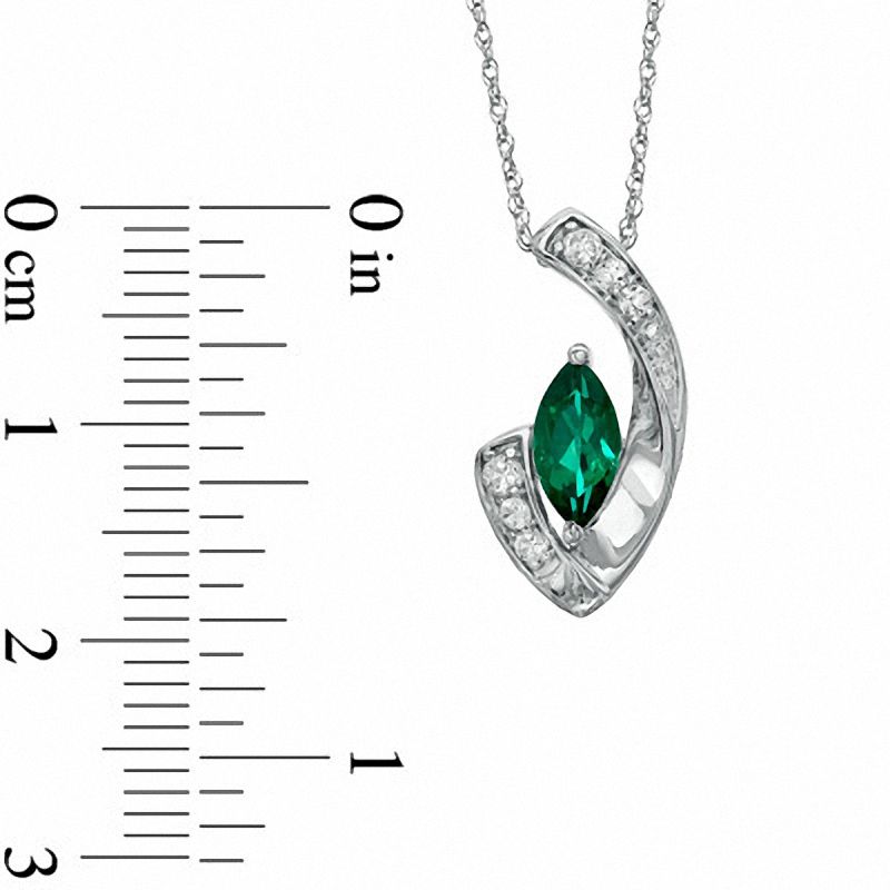 Main Image 2 of Marquise Lab-Created Emerald and White Sapphire Cradle Pendant in 10K White Gold