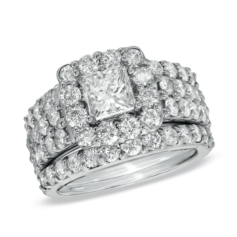 Main Image 1 of 3 CT. T.W. Diamond Semi-Mount Three-Piece Bridal Set in 14K White Gold