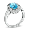 Thumbnail Image 2 of Oval Blue Topaz and Lab-Created White Sapphire Frame Ring in 10K White Gold