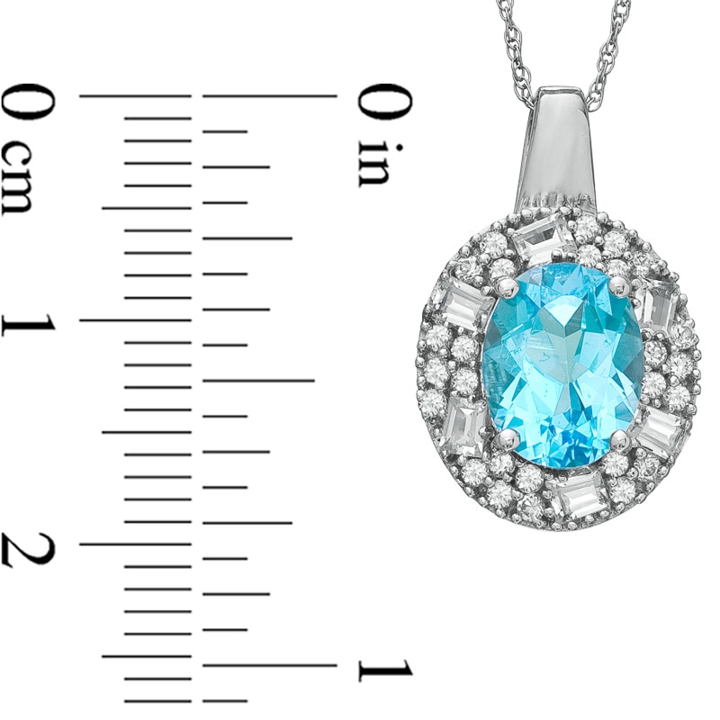 Oval Blue Topaz and Lab-Created White Sapphire Pendant in 10K White Gold