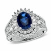 Thumbnail Image 1 of Oval Lab-Created Blue and White Sapphire Ring in 10K White Gold