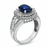 Thumbnail Image 2 of Oval Lab-Created Blue and White Sapphire Ring in 10K White Gold