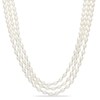 Thumbnail Image 1 of 6.0-7.0mm Freshwater Cultured Pearl and Diamond-Cut Bead Three Strand Necklace in Sterling Silver-17.5&quot;