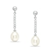 Thumbnail Image 0 of 9.0 - 9.5mm Cultured Freshwater Pearl and Diamond-Cut Bead Drop Earrings in Sterling Silver