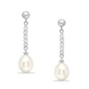 Thumbnail Image 1 of 9.0-9.5mm Freshwater Cultured Pearl and Diamond-Cut Bead Drop Earrings in Sterling Silver