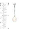 Thumbnail Image 2 of 9.0-9.5mm Freshwater Cultured Pearl and Diamond-Cut Bead Drop Earrings in Sterling Silver