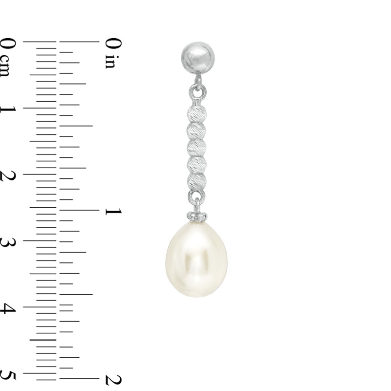 9.0 - 9.5mm Cultured Freshwater Pearl and Diamond-Cut Bead Drop Earrings in Sterling Silver
