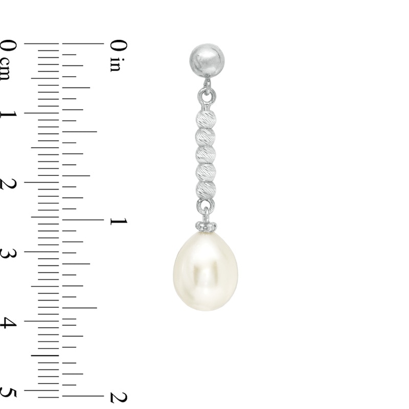 Main Image 2 of 9.0-9.5mm Freshwater Cultured Pearl and Diamond-Cut Bead Drop Earrings in Sterling Silver
