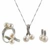 Thumbnail Image 0 of 6.5 - 8.0mm Cultured Freshwater Pearl and Diamond Accent Pendant, Drop Earrings and Ring Set in Sterling Silver - Size 7