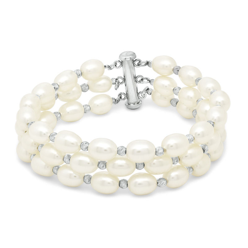 6.07.0mm Cultured Freshwater Pearl Three Strand Bracelet with Box