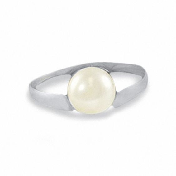 8.0-8.5mm Cultured Freshwater Pearl Button Ring in Sterling Silver