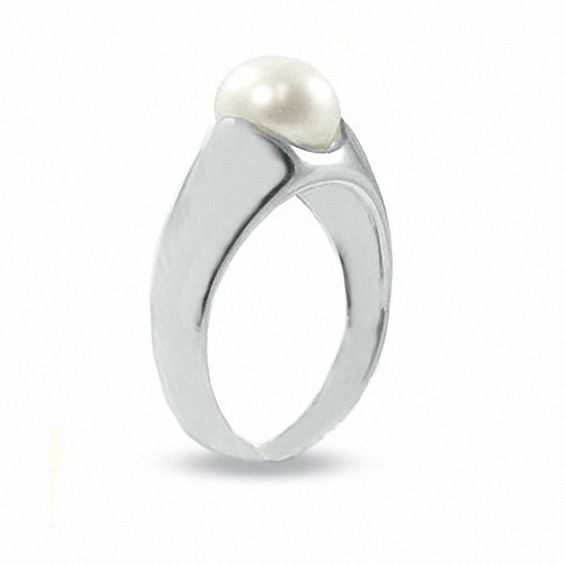 8.0-8.5mm Cultured Freshwater Pearl Button Ring in Sterling Silver