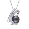 Thumbnail Image 0 of 9.0 - 9.5mm Black Cultured Tahitian Pearl and 1/4 CT. T.W. Diamond Swirl Pendant in 10K White Gold - 17"