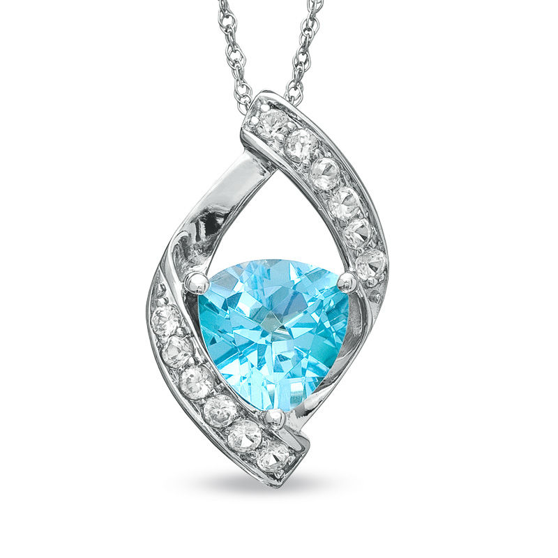 7.0mm Trillion-Cut Swiss Blue Topaz and Lab-Created White Sapphire Pendant in 10K White Gold