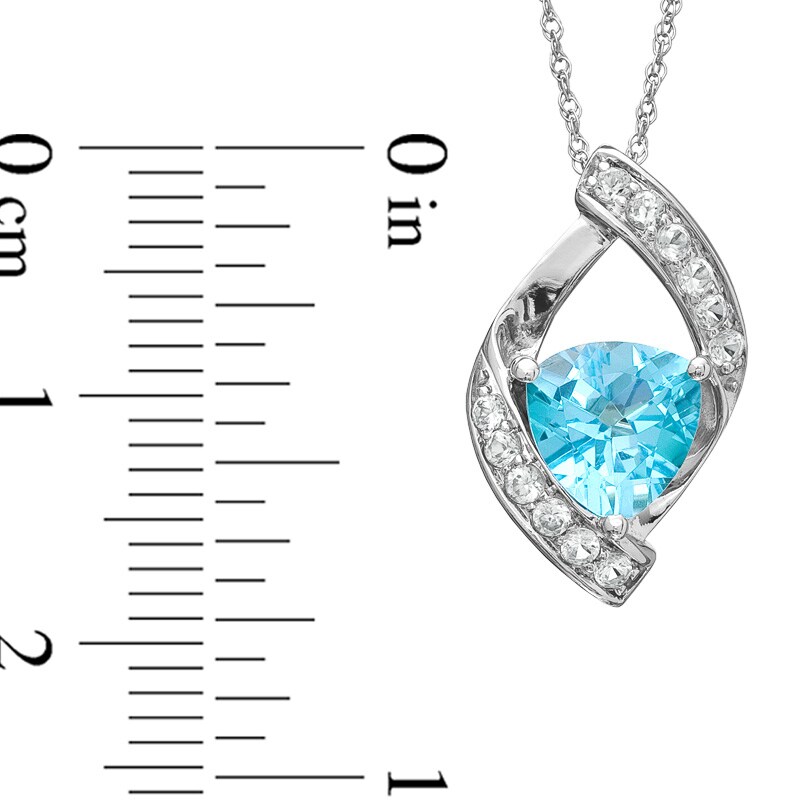 Main Image 2 of 7.0mm Trillion-Cut Swiss Blue Topaz and Lab-Created White Sapphire Pendant in 10K White Gold