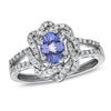 Thumbnail Image 1 of Oval Tanzanite and 3/8 CT. T.W. Diamond Frame Ring in 10K White Gold