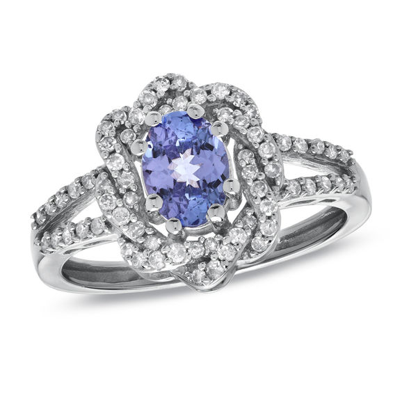 Oval Tanzanite and 3/8 CT. T.w. Diamond Frame Ring in 10K White Gold
