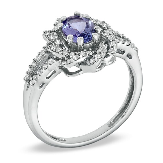 Oval Tanzanite and 3/8 CT. T.w. Diamond Frame Ring in 10K White Gold