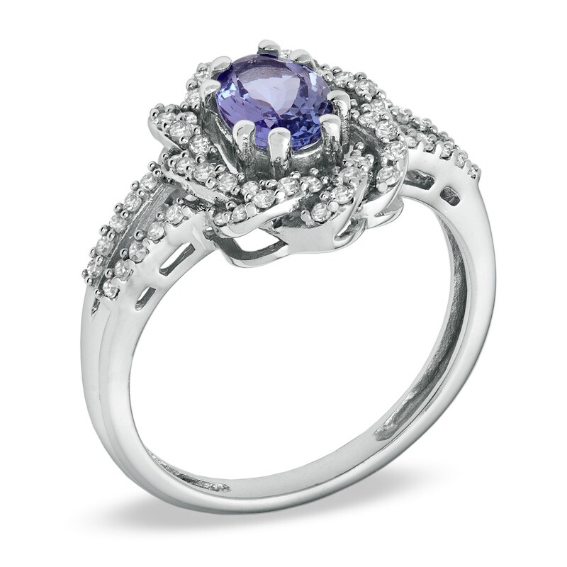 Main Image 2 of Oval Tanzanite and 3/8 CT. T.W. Diamond Frame Ring in 10K White Gold