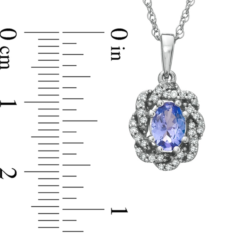 Main Image 2 of Oval Tanzanite and 1/5 CT. T.W. Diamond Swirl Pendant in 10K White Gold