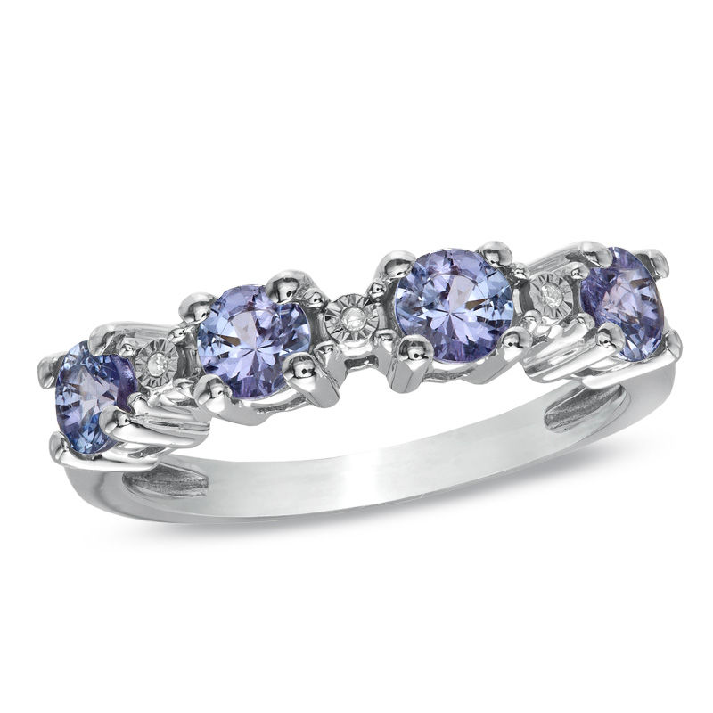 Main Image 1 of Tanzanite and Diamond Accent Ring in 10K White Gold