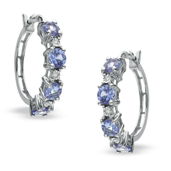 Tanzanite and Diamond Accent Hoop Earrings in 10K White Gold
