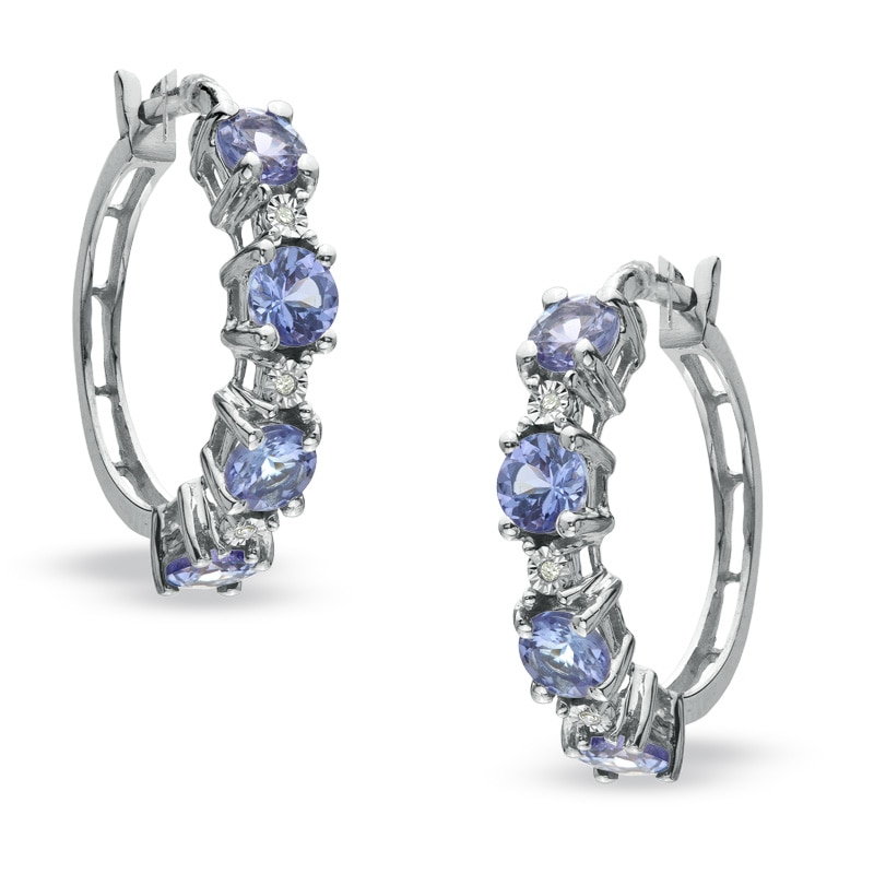 Tanzanite and Diamond Accent Hoop Earrings in 10K White Gold | Zales