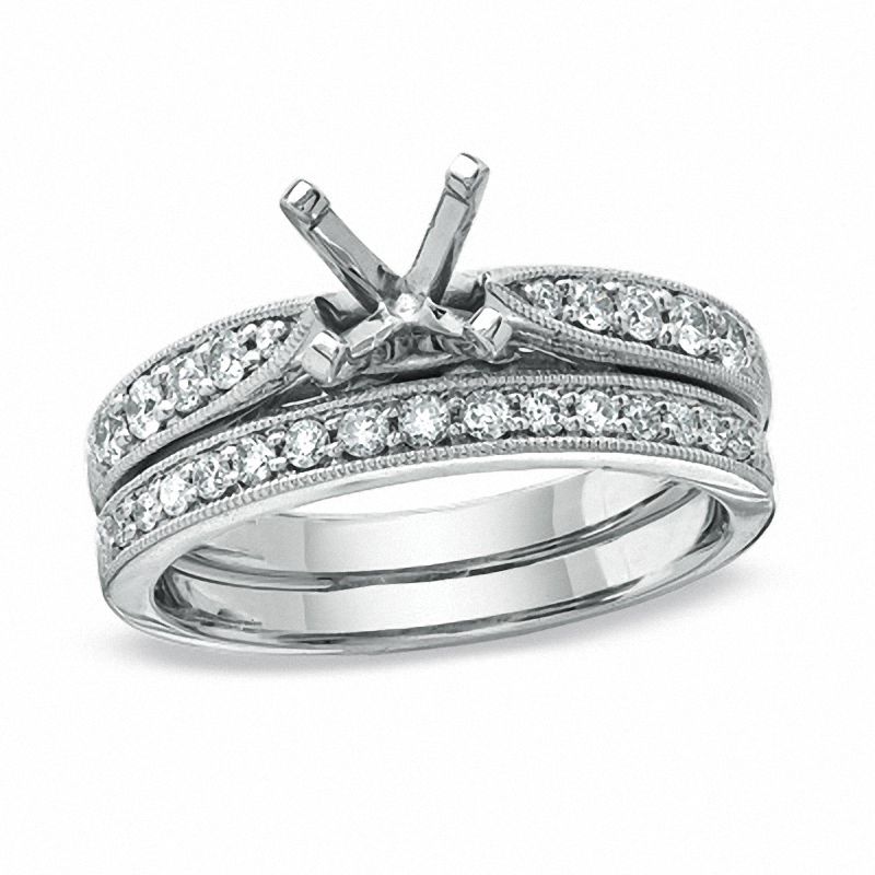 Main Image 1 of 1/3 CT. T.W. Diamond Semi-Mount Bridal Set in 14K White Gold