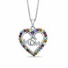 Thumbnail Image 1 of Multi-Gemstone and Diamond Accent Heart-Shaped &quot;Mom&quot; Pendant in Sterling Silver