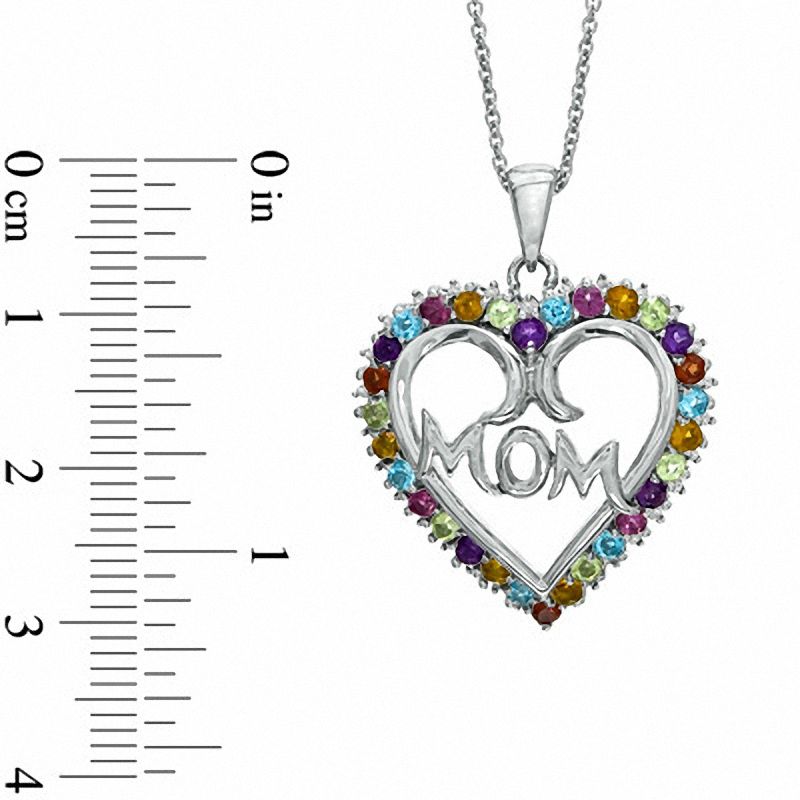 Main Image 2 of Multi-Gemstone and Diamond Accent Heart-Shaped &quot;Mom&quot; Pendant in Sterling Silver