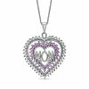 Thumbnail Image 1 of Lab-Created Pink and White Sapphire Heart-Shaped "Mom" Pendant in Sterling Silver