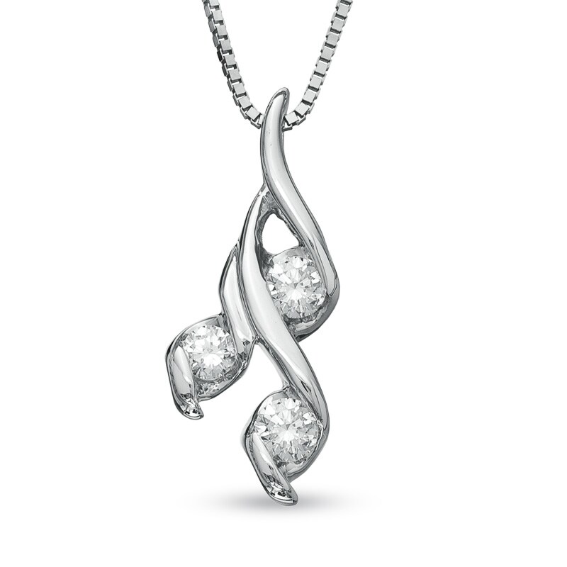 Main Image 1 of Sirena™ 1/10 CT. T.W. Diamond Three Stone Pendant in 10K White Gold
