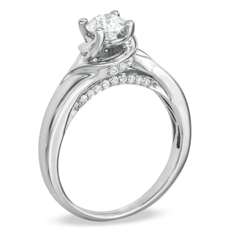 3/4 CT. T.W. Diamond Solitaire Swirl Engagement Ring in 14K White Gold
