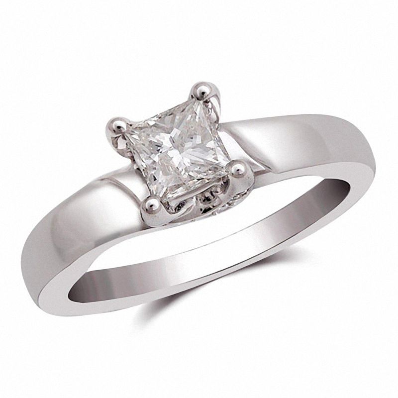Main Image 1 of 3/4 CT. T.W. Princess-Cut Diamond Solitaire Swirl Engagement Ring in 14K White Gold