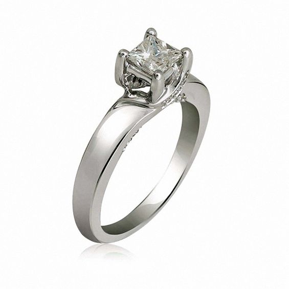 3/4 CT. T.w. Princess-Cut Diamond Solitaire Swirl Engagement Ring in 14K White Gold