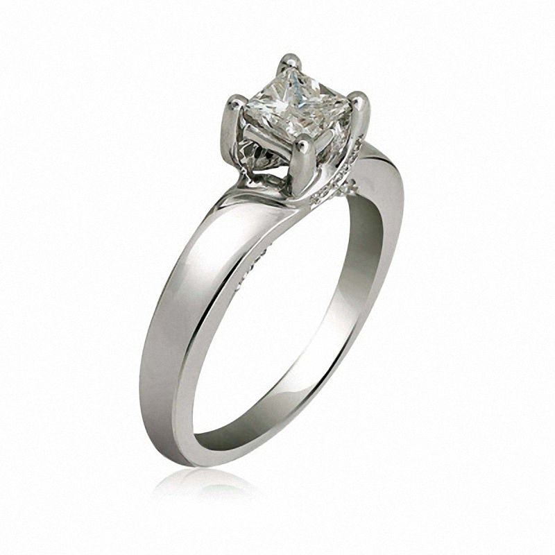 Main Image 2 of 3/4 CT. T.W. Princess-Cut Diamond Solitaire Swirl Engagement Ring in 14K White Gold