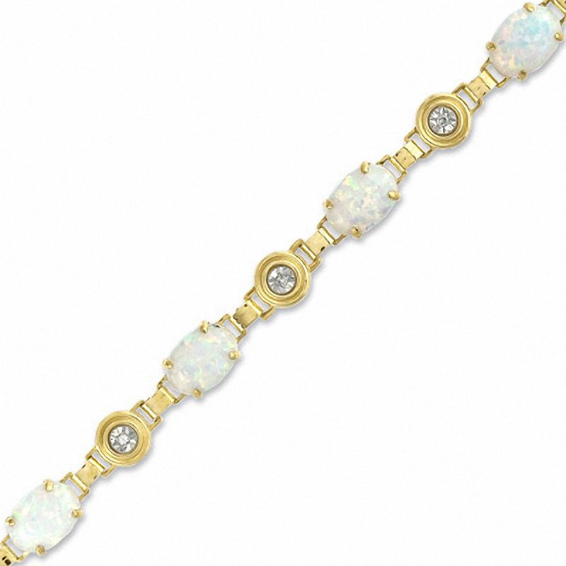 Main Image 1 of Lab-Created Opal and Diamond Accent Bracelet in 10K Two-Tone Gold