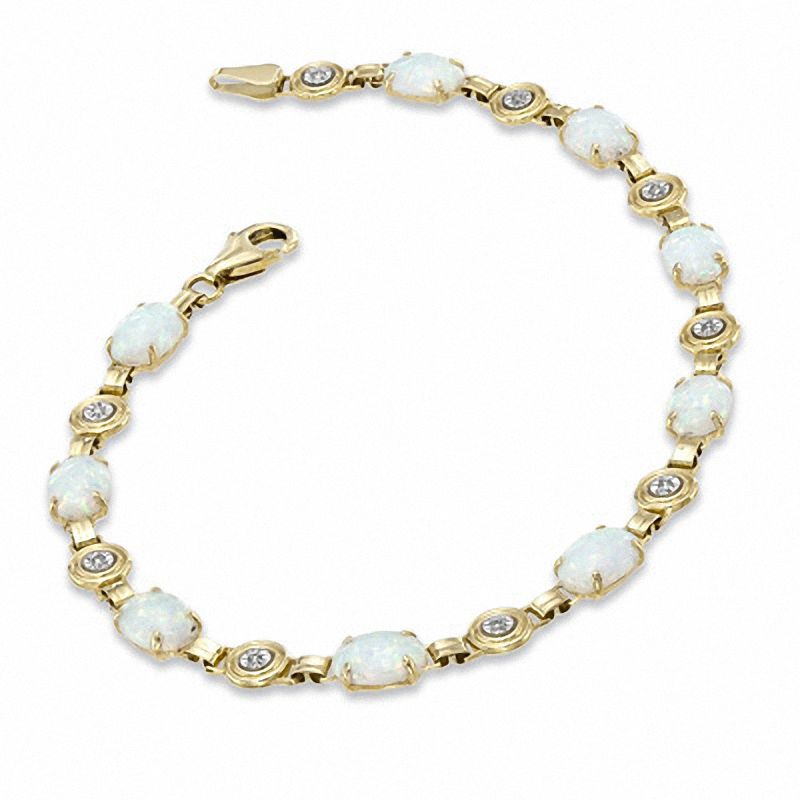 Main Image 2 of Lab-Created Opal and Diamond Accent Bracelet in 10K Two-Tone Gold