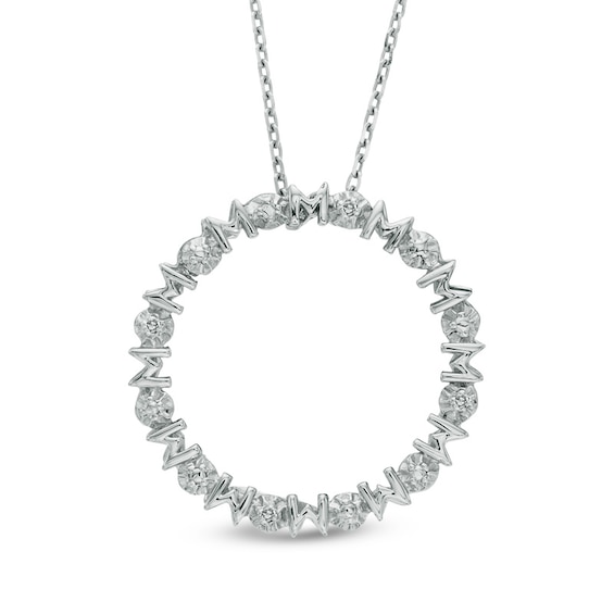 Diamond Accent Mom Circle Pendant in Sterling Silver