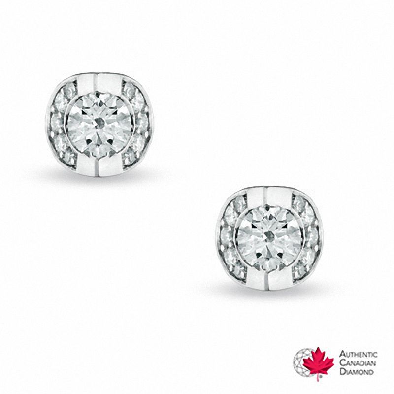 Main Image 1 of 1/2 CT. T.W. Certified Canadian Diamond Earrings in 14K White Gold (I/I2)