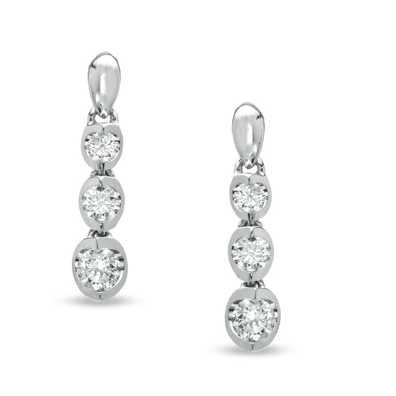 Main Image 1 of 1/2 CT. T.W. Certified Canadian Diamond Three Stone Drop Earrings in 14K White Gold (I/I2)