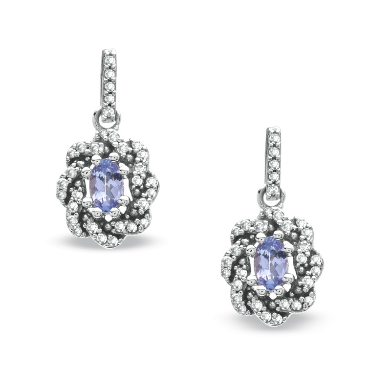 Oval Tanzanite and 1/3 CT. T.W. Diamond Drop Earrings in 10K White Gold