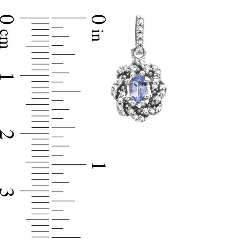 Main Image 2 of Oval Tanzanite and 1/3 CT. T.W. Diamond Drop Earrings in 10K White Gold